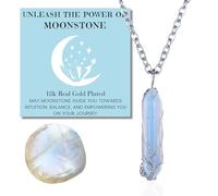 HALUKAKAH Moonstone Necklace - LUNARLOVE - Handmade Platinum Plated Winding Tree of Life Wire, Natural Crystal Hexagonal Shape Pendant and 50cm Chain, Gift for Her