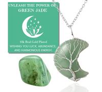 HALUKAKAH Moonstone Necklace - LUNARLOVE - Handmade Platinum Plated Winding Tree of Life Wire, Natural Jade Moon Shape Pendants and 50cm Chain
