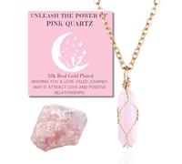 HALUKAKAH Natural Stone Crystal Necklace - LUNARLOVE - Handmade 18k Gold Plated Modern Elegant Wire, Rose Quartz Hexagonal Shape Pendant and 50cm Chain, Gift for Her