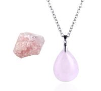 HALUKAKAH Natural Stone Crystal Necklace - LUNARLOVE - Handmade Platinum Plated Winding Modern Elegant Wire, Rose Quartz Waterdrop Shape Pendants and 50cm Chain