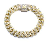 HALUKAKAH Over 400 Diamonds 18K Real Gold Plated Cuban Link Chain Bracelet for Men and Women, Clustered Diamond 3D Initial M Bubble Letter Clasp - Complete with Giftbox - Giftidea for Loved Ones
