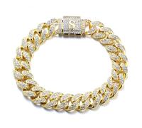 HALUKAKAH Over 400 Diamonds 18K Real Gold Plated Cuban Link Chain Bracelet for Men and Women, Clustered Diamond 3D Initial S Bubble Letter Clasp - Complete with Giftbox - Giftidea for Loved Ones