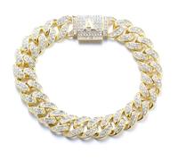 HALUKAKAH Over 400 Diamonds 18K Real Gold Plated Cuban Link Chain Bracelet for Men and Women, Clustered Diamond 3D Initial A Bubble Letter Clasp - Complete with Giftbox - Giftidea for Loved Ones