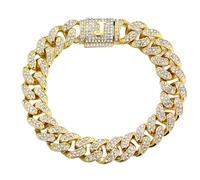 HALUKAKAH Over 400 Diamonds 18K Real Gold Plated Cuban Link Chain Bracelet for Men and Women, Clustered Diamond 3D Initial J Bubble Letter Clasp - Complete with Giftbox - Giftidea for Loved Ones