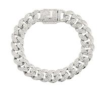 Halukakah Over 400 Diamonds Platinum White Gold Plated Cuban Link Chain Bracelet for Men and Women, Clustered Diamond 3D Initial J Bubble Letter Clasp - Complete with Giftbox - Giftidea for Loved Ones
