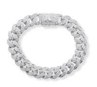 Halukakah Over 400 Diamonds Platinum White Gold Plated Cuban Link Chain Bracelet for Men and Women, Clustered Diamond 3D Initial A Bubble Letter Clasp - Complete with Giftbox - Giftidea for Loved Ones