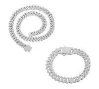 HALUKAKAH Platinum Plated Diamond Cuban Link Bracelet Necklace Jewelry Set for Men,Over 1500 Lab Diamonds Handset,Wide 12mm Length 20cm,45cm with Giftbox