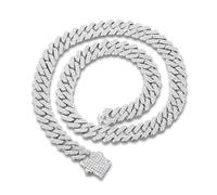 HALUKAKAH Platinum Plated Diamond Cuban Link Necklace for Boy Kids Teens - Over 1000 Lab Diamonds Handset - Wide 12mm Length 45CM - With Giftbox