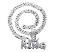 HALUKAKAH Platinum Plated Pendant Necklace Set for Men - Over 1000 Diamonds - Cuban Link Chain - Clustered Diamonds Crown King Letter Pendant - Hip Hop Style - Complete with Giftbox