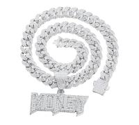 HALUKAKAH Platinum Plated Pendant Necklace Set for Men - Over 1000 Diamonds - Cuban Link Chain - Clustered Diamonds 3D Money Letter Pendant - Hip Hop Style - Complete with Giftbox