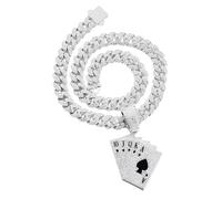 HALUKAKAH Platinum Plated Pendant Necklace Set for Men - Over 1000 Diamonds - Cuban Link Chain - Clustered Diamonds Poker Pendant - Hip Hop Style - Complete with Giftbox