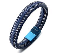 HALUKAKAH Plus ● Jazz ● Men's Genuine Leather Bracelet Titanium Magnetic Clasp Size Adjustable 8.5"(21.5cm) with Free Giftbox (Sail Blue 21.5cm)