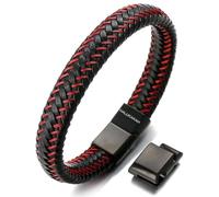 HALUKAKAH Plus ● Jazz ● Men's Genuine Leather Bracelet Titanium Magnetic Clasp Size Adjustable 8.5"-9"(21.5-23cm) with Free Giftbox(Red)
