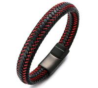 HALUKAKAH Plus ● Jazz ● Men's Genuine Leather Bracelet Titanium Magnetic Clasp with Free Giftbox (Red 21.5cm)