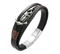 HALUKAKAH Plus ● SAIL ● Men's Genuine Leather Handmade Braid Anchor Bracelet Titanium Matt Silver Magnetic Clasp Size Adjustable 8.5"-9"(21.5-23cm) with Free Giftbox