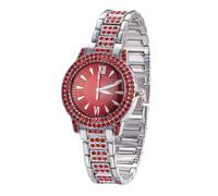 HALUKAKAH Red Diamonds Gold Watch Iced Out for Boy Teens Kids - Platinum Plated, 32mm Red Round Dial, Japanese Quartz - 19.5cm Length - for Birthday, Parties
