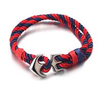 HALUKAKAH ● SAIL ● Men's Nylon Rope Cord Bracelet Multicolor Red and Blue Color Handmade Silver Anchor Clasp 8.26"/21cm with Free Giftbox