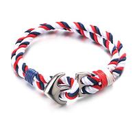 HALUKAKAH ● SAIL ● Men's Nylon Rope Cord Bracelet Multicolor Red White and Blue Color Handmade Silver Anchor Clasp 8.26"/21cm with Free Giftbox