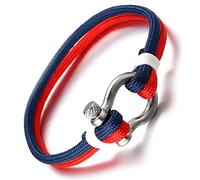 HALUKAKAH ? SAIL ? Men's Nylon Rope Cord Bracelet Multilayer Blue Mix Red Handmade Silver Screw Clasp 8.26"/21cm with Free Giftbox