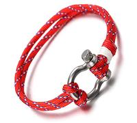 HALUKAKAH ● SAIL ● Men's Nylon Rope Cord Bracelet Multilayer Red Handmade Silver Screw Clasp 8.26"/21cm with Free Giftbox