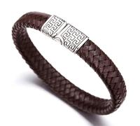 HALUKAKAH ● Solo ● Men's Genuine Brown Leather Bracelet Titanium Clasp with Magnets 8.46"(21.5cm) - with Giftbox