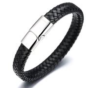 HALUKAKAH ● Solo ● Men's Genuine Leather Bracelet Classic Style Titanium Clasp with Magnets 8.46"(21.5cm) with FREE Giftbox