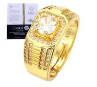 Halukakah Sterling Silver in 18k Gold-plated Men's Diamond Ring with 1 Carat Moissanite Stone and Certificate,1.0 ct Luxury Jewelry,Adjustable Size,for Husband,Boyfriend,Birthday,Wedding -Noble Luxury