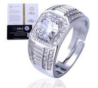 Halukakah Sterling Silver in Platinum-plated Men's Diamond Ring with 1 Carat Moissanite Stone and Certificate,1.0 ct Luxury Jewelry,Adjustable Size,for Husband,Boyfriend,Birthday,Wedding -Noble Luxury