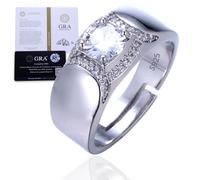 Halukakah Sterling Silver Men's Diamond Ring with 1 Carat Moissanite Stone and Certificate,2.0 ct Luxury Jewelry,Adjustable Size,Timeless Gift for Husband,Boyfriend,Birthday,Wedding - Graceful Embrace
