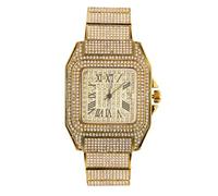 HALUKAKAH Watch for Men - Moissanite Diamond Iced Out - Luxury 18k Real Gold Plated, 40MM Roman Numerals Square Dial with Calendar, Heavy-Made, 21.5cm Wristband - Comes with Giftbox