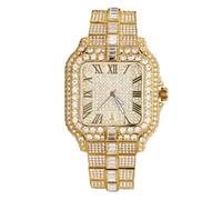 HALUKAKAH Watch for Men - Moissanite Diamond Iced Out - Luxury 18k Real Gold Plated,Japanese Quartz,41MM Square Dial with Calendar,Heavy-Made,21.5cm Wristband - Comes with Giftbox