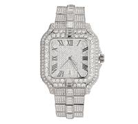 HALUKAKAH Watch for Men - Moissanite Diamond Iced Out - Luxury Platinum Plated,Japanese Quartz,41MM Square Dial with Calendar,Heavy-Made - 21.5cm Length - Includes Giftbox