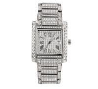 HALUKAKAH Watch for Men - Moissanite Diamond Iced Out - Luxury Platinum White Gold Plated, 36MM Roman Numerals Square Dial with Calendar, Heavy-Made, 21.5cm Wristband - Comes with Giftbox
