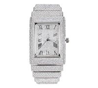 HALUKAKAH Watch for Men - Moissanite Diamond Iced Out - Luxury Platinum White Gold Plated,Japanese Quartz,45 * 35mm Rectangle Dial with Calendar,Heavy-Made,20cm Wristband - Comes with Giftbox