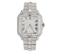 HALUKAKAH Watch for Men - Moissanite Diamond Iced Out - Luxury Platinum White Gold Plated,Japanese Quartz,41MM Square Dial with Calendar,Heavy-Made,21.5cm Wristband - Comes with Giftbox
