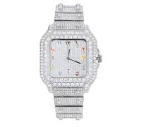 HALUKAKAH Watch for Men - Moissanite Diamond Iced Out - Luxury Platinum White Gold Plated,Japanese Quartz,54MM Rectangle Dial with Calendar,Multicolor,Heavy-Made,21cm Wristband - Comes with Giftbox