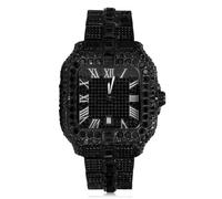 HALUKAKAH Watch for Men - Moissanite Diamond Iced Out - Luxury Rhodium Black Plated,Japanese Quartz,41MM Square Dial with Calendar,Heavy-Made,21.5cm Wristband - Comes with Giftbox