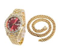 HALUKAKAH Watch for Men - The Royal - 42MM Width Green/Blue/Red Dial | 18K Real Gold/Platinum White Gold Plated & Handset Diamonds Iced Out, Wristband 22cm, with Cuban Link Chain 20cm/45cm Options