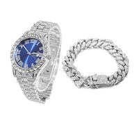 HALUKAKAH Watch for Men - The Royal - 42MM Width Green/Blue/Red Dial | 18K Real Gold/Platinum White Gold Plated & Handset Diamonds Iced Out, Wristband 22cm, with Cuban Link Chain 20cm/45cm Options