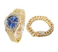 HALUKAKAH Watch for Men - The Royal - 42MM Width Green/Blue/Red Dial | 18K Real Gold/Platinum White Gold Plated & Handset Diamonds Iced Out, Wristband 22cm, with Cuban Link Chain 20cm/45cm Options