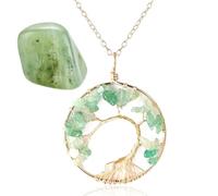 HALUKAKAH Women's Crystals and Healing Stones Necklace Gold Plated Brass Wire Natural Jade Handmade Winding Tree of Life Pendant 5cm Chain 50cm