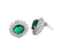 Halukakah Women's Emerald Earrings Tanzanite D6,0 ct in Platinum Plated 925 Silver,Prong Setting Oval Halo Stud Earring,Center Stone of 6 Carat & Side Moissanite Stones,for Engagement,Wedding,Birthday