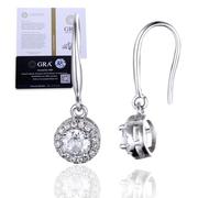 Halukakah Women's Moissanite Earrings D0,5 ct in Platinum Plated 925 Silver with Certificate,Prong Setting Round Halo Lab Diamond Drop Earrings,Round Center Stone 0,5 Carat & Side Stone Aprox. 0,244ct