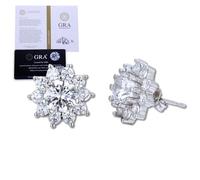Halukakah Women's Moissanite Earrings D1,0 ct in Platinum Plated 925 Silver with Certificate,Prong Setting Round Halo Stud Lab Diamond Earring,1 Carat Round Center Stone & Side Stone of Aprox. 0,588ct