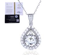 HALUKAKAH Women's Moissanite Pendant Necklace D5.0 ct in Platinum-plated 925 Silver with Certificate,Prong Setting Pear Halo Lab Diamond Pendant,Great for Engagements,Weddings,and Birthday