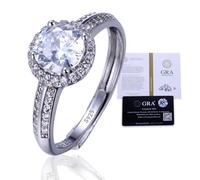 HALUKAKAH Women's Moissanite Ring 925 Sterling Silver with 1 Carat Diamond and Certificate,1.0 ct Elegant Jewelry for Engagements,Celebrations,Adjustable Size,Angel,Present for Wife,Girlfriend
