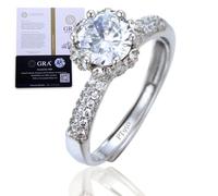 HALUKAKAH Women's Moissanite Ring D1.0 ct in Platinum-plated 925 Silver with Certificate, Prong Setting Round Side Stone Lab Diamond Ring, for Engagements, Weddings, and Birthday, Adjustable Size