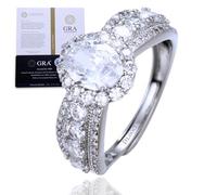 HALUKAKAH Women's Moissanite Ring D2.0 ct in Platinum-plated 925 Silver with Certificate, Prong Bridal Set Oval Halo Lab Diamond Ring, for Engagements, Weddings, and Birthday, Adjustable Size