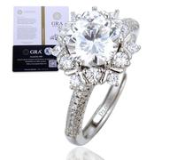 HALUKAKAH Women's Moissanite Ring D2.0 ct in Platinum-plated 925 Silver with Certificate, Prong Setting Round Sunflower Lab Diamond Ring, for Engagements, Weddings, and Birthday, Adjustable Size