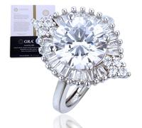 HALUKAKAH Women's Moissanite Ring D3.0 ct in Platinum-plated 925 Silver with Certificate, Prong Setting Round Ethereal Lab Diamond Ring, for Engagements, Weddings, and Birthday, Adjustable Size